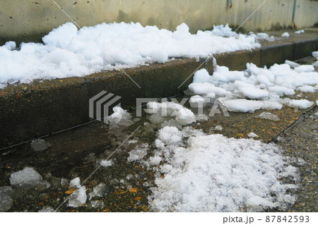 道端に積もった雪の風景 道端に積もった雪の風景 87842593