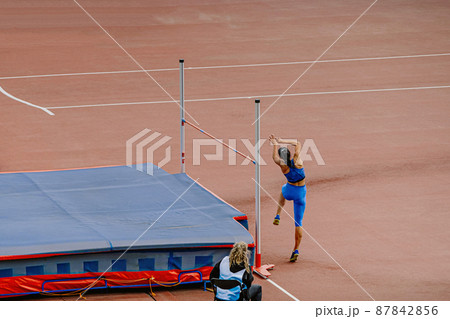 high jump female jumper in athletics competition 87842856