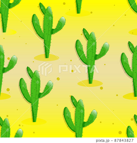 Seamless pattern with cactus with thorns, succulent on color background. Vector drawing illustration for icon, game, packaging, fabric, textile. Wild west, western, cowboy concept Seamless pattern with cactus with thorns, succulent on color background. Vector drawing illustration for icon, game, packaging, fabric, textile. Wild west, western, cowboy concept 87843827