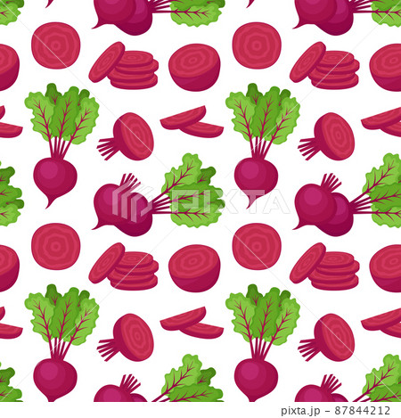 Seamless pattern with beetroots. Vegetable background, vector illustration 87844212
