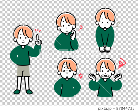 Roughly drawn boy's facial expression, emotion set 87844733