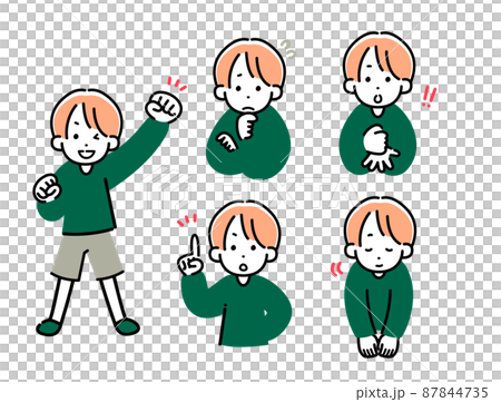 ラフに描いた男の子の表情、感情セット ラフに描いた男の子の表情、感情セット 87844735