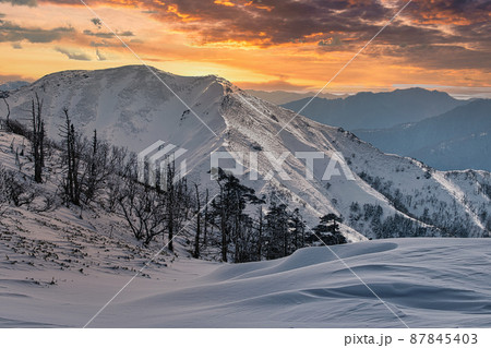 日本百名山剣山からの冬景色、「次郎笈」のシュカブラ 87845403