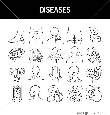 Diseases color line icons set. Pictograms for web page Diseases color line icons set. Pictograms for web page 87845759