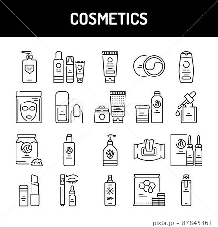 Cosmetics line icons set. Isolated vector element. Cosmetics line icons set. Isolated vector element. 87845861