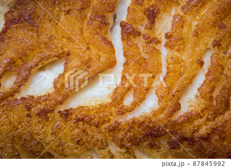 Surface texture pieces of fried white meat of fish 87845992