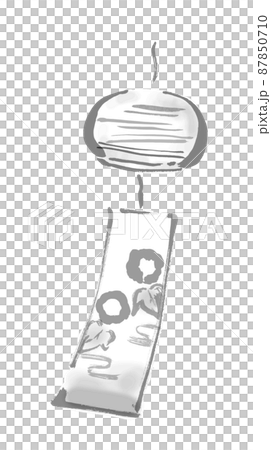 風鈴の手描き和風イラスト モノクロ ベクター 風鈴の手描き和風イラスト モノクロ ベクター 87850710