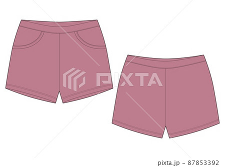 Technical sketch sleep shorts pants design template. Elastic sport shorts mockup. 87853392