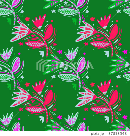 Seamless pattern with flowers and leaves. 87853548