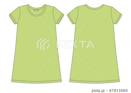 Cotton chemise technical sketch. Green color Cotton chemise technical sketch. Green color 87853660
