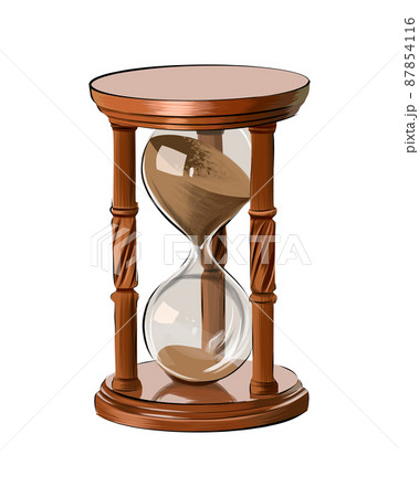 Wooden hourglass from multicolored paints. Splash of watercolor, colored drawing, realistic Wooden hourglass from multicolored paints. Splash of watercolor, colored drawing, realistic 87854116