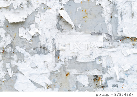 Rough metal surface with pieces of paper. Abstract background. Old information board. Rough metal surface with pieces of paper. Abstract background. Old information board. 87854237