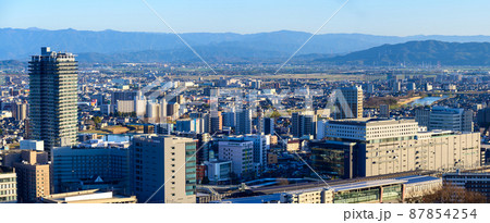 熊本市(夕日光芒)熊本駅前周辺パノラマ風景 87854254