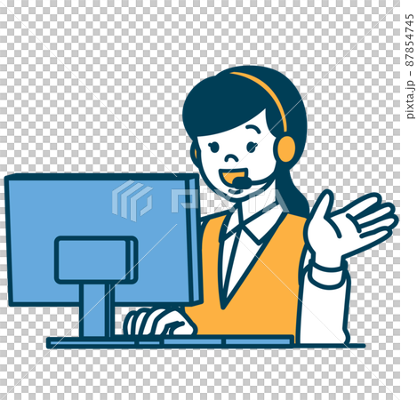 コールセンターの女性が案内をしているイラスト 87854745