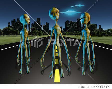 Aliens on road to city Aliens on road to city 87854857
