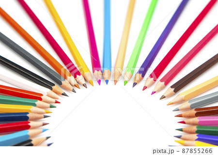 Colored pencils for drawing on a white background. Education and creativity. Leisure and art Colored pencils for drawing on a white background. Education and creativity. Leisure and art 87855266