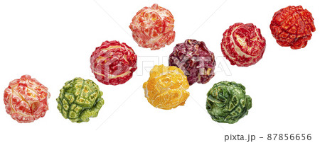Colorful popcorn isolated on white background 87856656