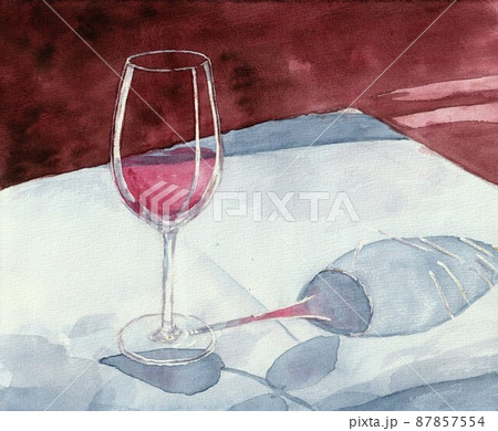 水彩画ワイングラス 87857554