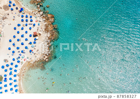 Overhead view of famous Konnos Bay Beach. Famagusta District, Cyprus Overhead view of famous Konnos Bay Beach. Famagusta District, Cyprus 87858327