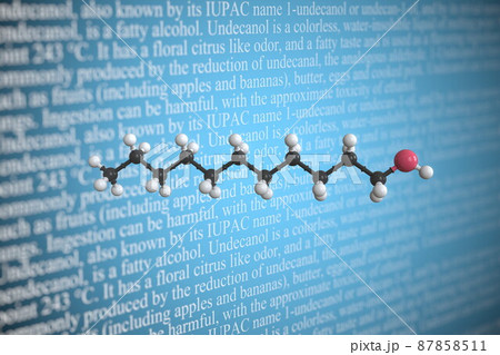 Molecular model of undecanol, 3D rendering Molecular model of undecanol, 3D rendering 87858511