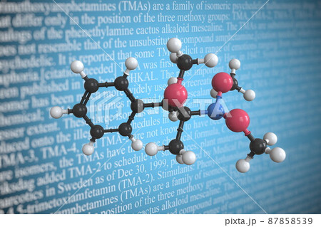 Trimethoxyamphetamine scientific molecular model, 3D rendering 87858539