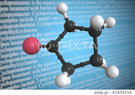 Molecular model of cyclopentanone, 3D rendering Molecular model of cyclopentanone, 3D rendering 87858550
