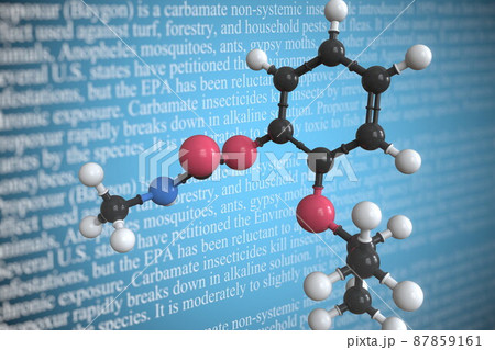 Molecular model of propoxur, 3D rendering Molecular model of propoxur, 3D rendering 87859161
