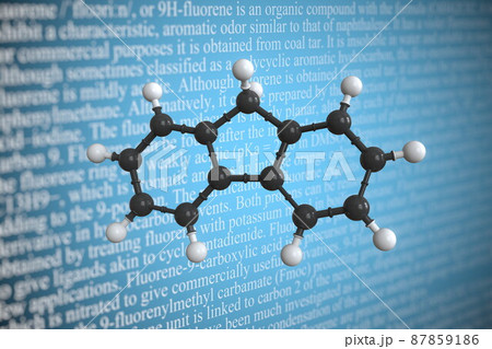 Fluorene scientific molecular model, 3D rendering 87859186