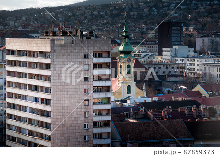 Our Lady of the Snows Parish Church And Budapest cityscape. Hunagry Our Lady of the Snows Parish Church And Budapest cityscape. Hunagry 87859373