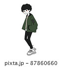 MA-1を着たカジュアルファッションの男性_ファッションイラスト_カラー 87860660