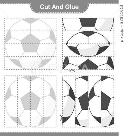 Cut and glue, cut parts of Soccer Ball and glue them. Educational children game, printable worksheet, vector illustration Cut and glue, cut parts of Soccer Ball and glue them. Educational children game, printable worksheet, vector illustration 87861613
