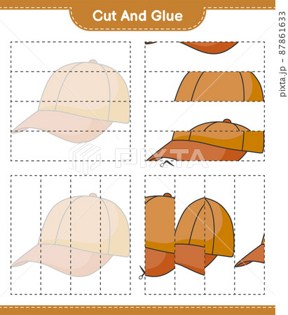 Cut and glue, cut parts of Cap Hat and glue them. Educational children game, printable worksheet, vector illustration 87861633