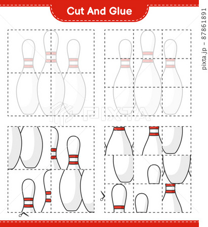 Cut and glue, cut parts of Bowling Pin and glue them. Educational children game, printable worksheet, vector illustration Cut and glue, cut parts of Bowling Pin and glue them. Educational children game, printable worksheet, vector illustration 87861891