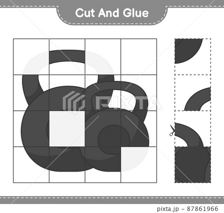 Cut and glue, cut parts of Dumbbell and glue them. Educational children game, printable worksheet, vector illustration Cut and glue, cut parts of Dumbbell and glue them. Educational children game, printable worksheet, vector illustration 87861966
