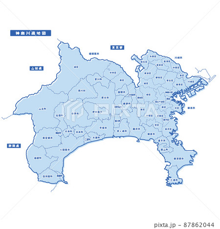 神奈川県地図 シンプル淡青 市区町村 87862044