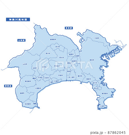 神奈川県地図 シンプル淡青 市区町村 87862045