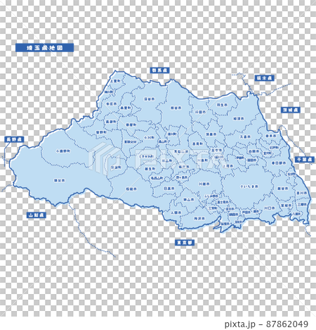埼玉県地図 シンプル淡青 市区町村 埼玉県地図 シンプル淡青 市区町村 87862049