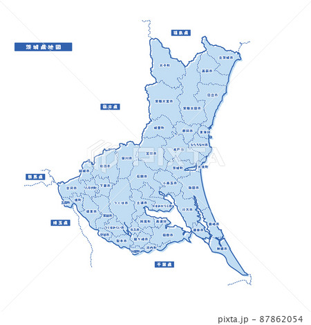 茨城県地図 シンプル淡青 市区町村