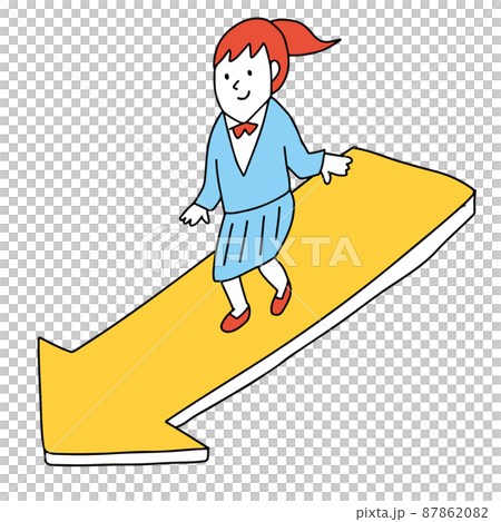 成長・合格・未来に向かって突き進む女子高校生のコンセプトイメージ　矢印に乗って前進する 87862082