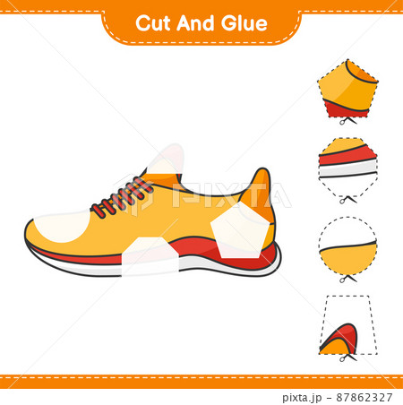 Cut and glue, cut parts of Running Shoes and glue them. Educational children game, printable worksheet, vector illustration 87862327
