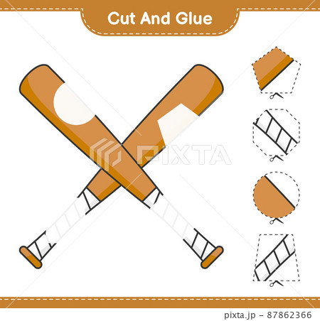 Cut and glue, cut parts of Baseball Bat and glue them. Educational children game, printable worksheet, vector illustration 87862366