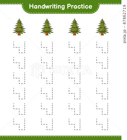 Handwriting practice. Tracing lines of Christmas Tree. Educational children game, printable worksheet, vector illustration Handwriting practice. Tracing lines of Christmas Tree. Educational children game, printable worksheet, vector illustration 87862719