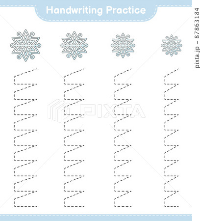 Handwriting practice. Tracing lines of Snowflake. Educational children game, printable worksheet, vector illustration Handwriting practice. Tracing lines of Snowflake. Educational children game, printable worksheet, vector illustration 87863184
