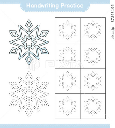 Handwriting practice. Tracing lines of Snowflake. Educational children game, printable worksheet, vector illustration Handwriting practice. Tracing lines of Snowflake. Educational children game, printable worksheet, vector illustration 87863196