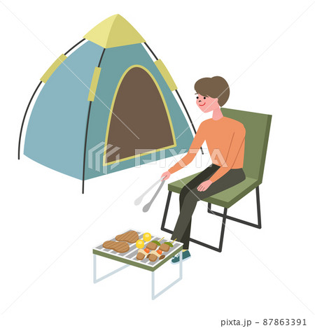 ソロキャンプをする男性のイラスト 87863391