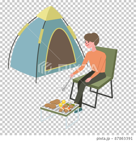 ソロキャンプをする男性のイラスト 87863391