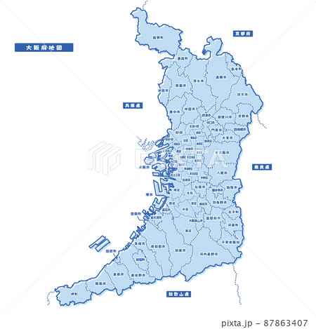 大阪府地図 シンプル淡青 市区町村のイラスト素材