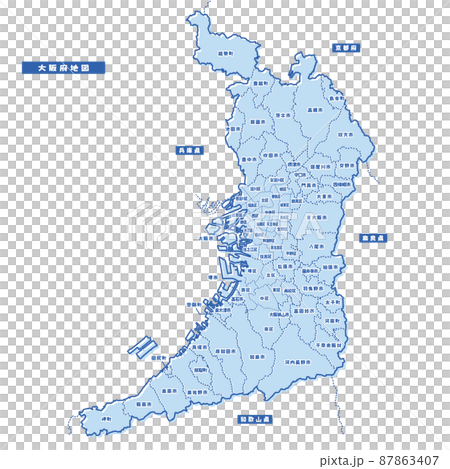 大阪府地圖簡單的淺藍色自治市 87863407