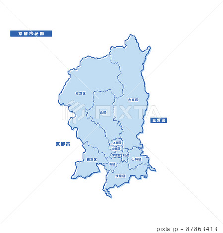 京都市地図 シンプル淡青 市区町村のイラスト素材