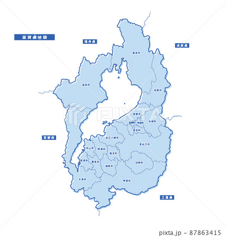 滋賀県地図 シンプル淡青 市区町村